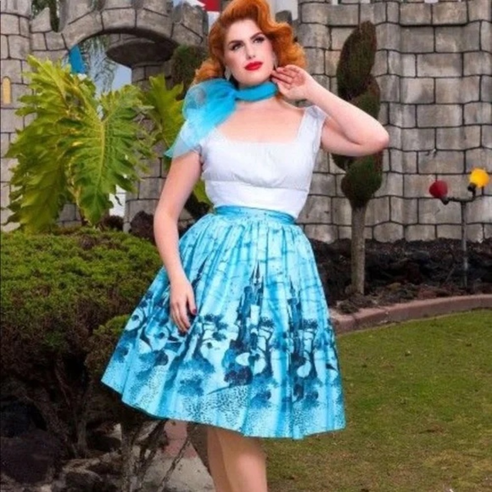 Pinup Couture Blue Floral A-Line Castle Fairytale Swing Skirt